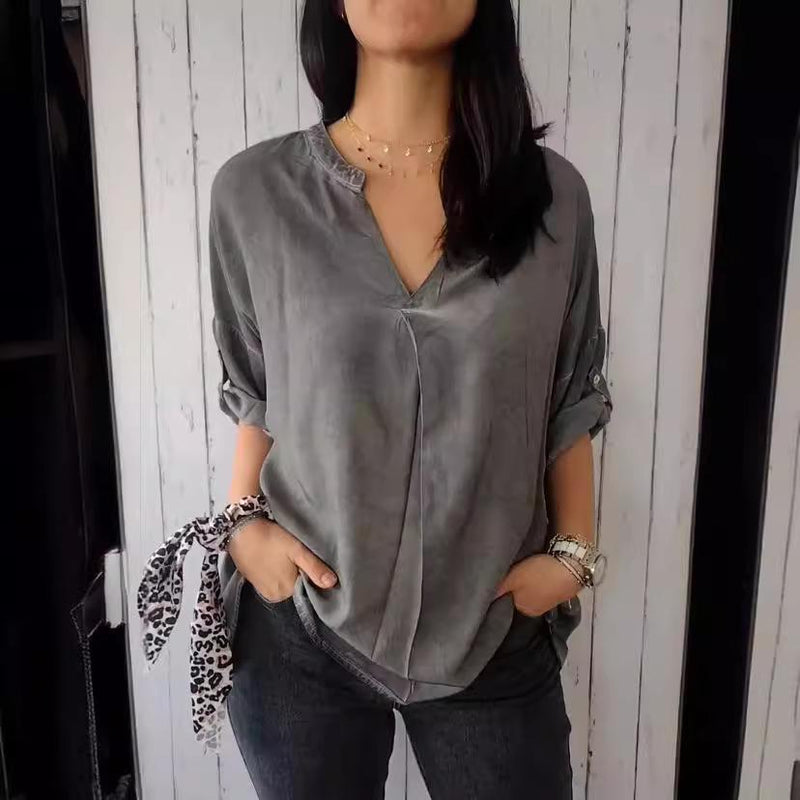 Blusa Casual Respirável Gola V Top [PAGUE 2 E LEVE 4]