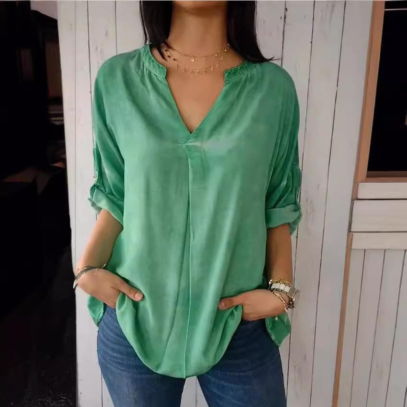 Blusa Casual Respirável Gola V Top [PAGUE 2 E LEVE 4]