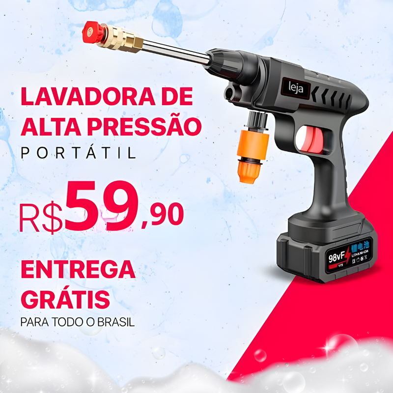 Lavadora de Alta Pressão Portátil + 2 bicos e Adaptador de Sabão