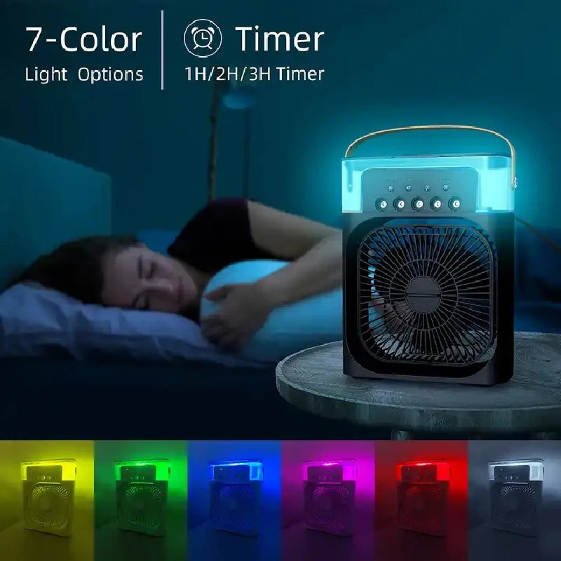 Ventilador Elétrico 3 em 1: Ar Condicionado Portátil, Luz LED Noturna e Umidificador Mini para Refrescar seu Espaço!